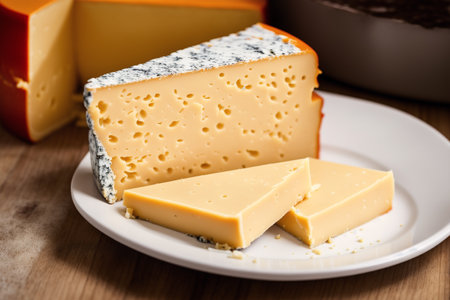Cheese collection, variety of French cheeses made from cow milk close upの素材