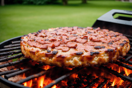 Cooking pizza on the grill in the garden. Selective focus.の素材