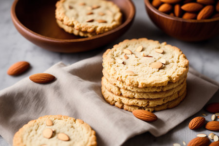 Homemade oatmeal cookies with almond and cashew nuts, selective focus.の素材