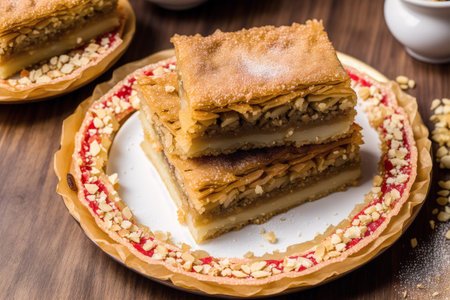 Apple strudel on a wooden background. Selective focus.の素材