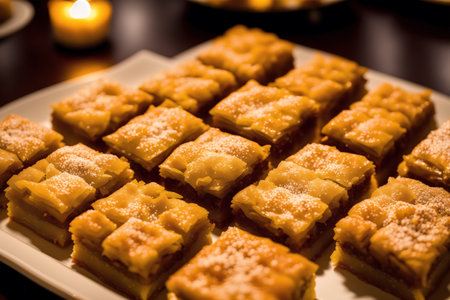 Close-up of a plate of baklava on the tableの素材