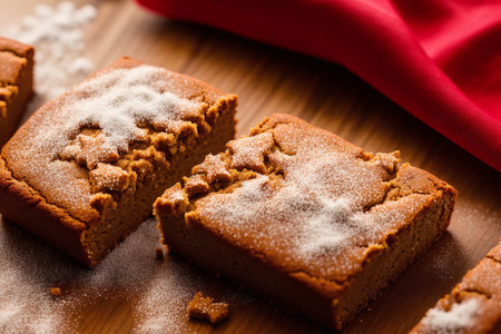 gingerbread cookies with icing sugar on a wooden background. selective focus.の素材