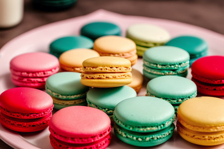 Colorful macaroons on a plate. Selective focus.の素材