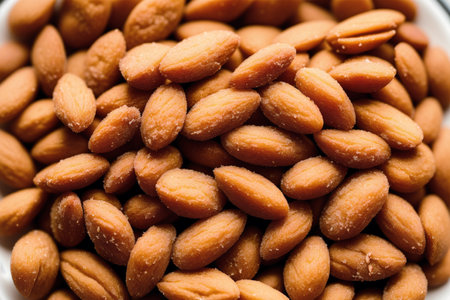 Almond nuts in a bowl, close-up, macro.の素材
