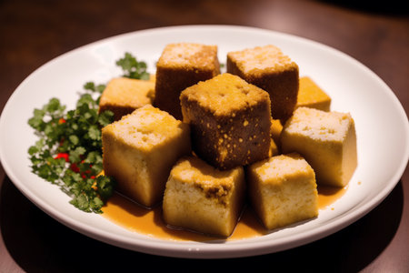 Fried Tofu in sweet and sour sauce with coriander.の素材