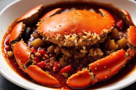 steamed crab with chili sauce in white bowl - Asian food styleの素材