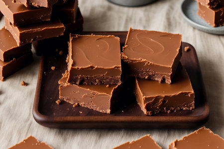 Homemade chocolate bars on a wooden background. Selective focus.の素材