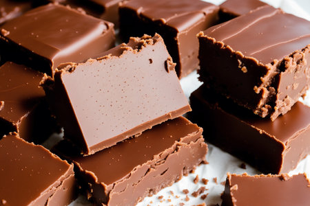 Close up of chocolate bars on white background. Shallow dof.の素材