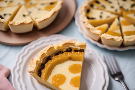 Delicious tartlets with blueberry jam on table, closeupの素材