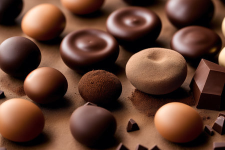 chocolate candies on a brown background, close-up.の素材
