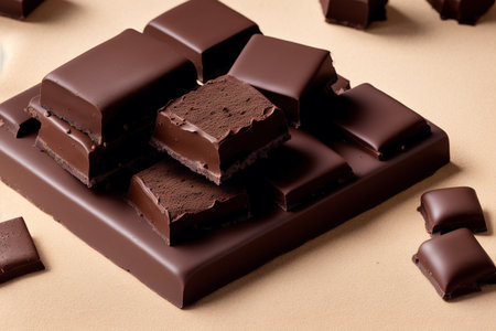 Pieces of chocolate on a brown background. Close-up.の素材