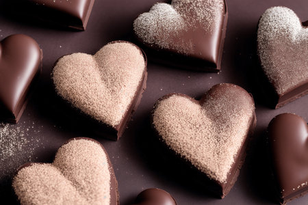 Chocolate hearts on a dark background. Selective focus. Toned.の素材
