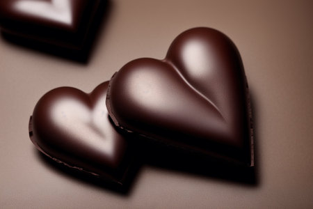 Chocolates in the shape of a heart on a dark backgroundの素材