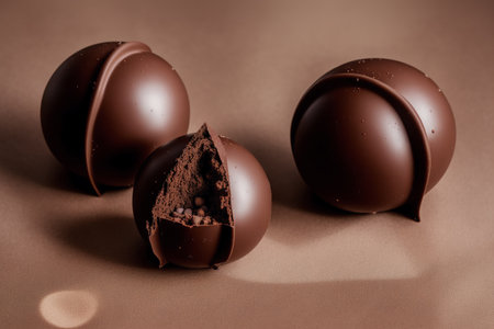 Chocolate truffles on a brown background. Toned.の素材