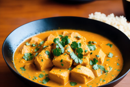 Paneer Butter Masala or Cheese Cottage Curry in a bowlの素材