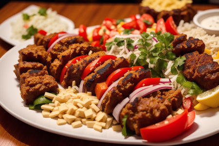 Turkish and Arabic Traditional Ramadan Kebab. Ramadan Kebab on a plate.の素材