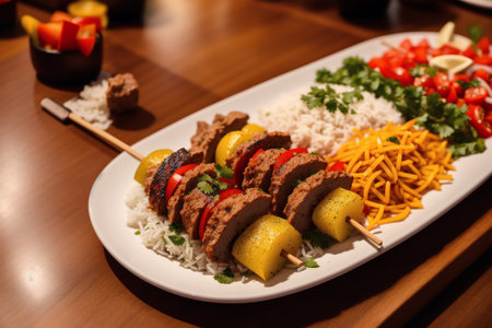 Turkish and Arabic Traditional Ramadan Kebab on a Plate with Riceの素材