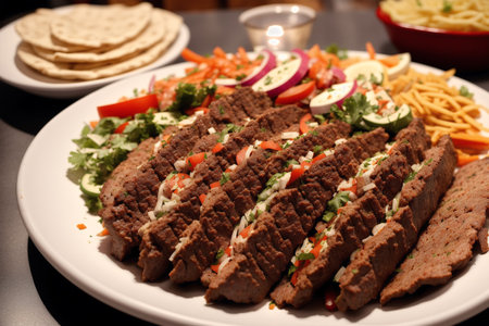 Turkish and Arabic Traditional Ramadan Kebab or Kebab on Plateの素材