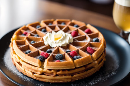 Belgian waffles with fresh raspberries, blackberries and blueberriesの素材