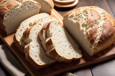 slices of bread on the wooden table in rustic styleの素材