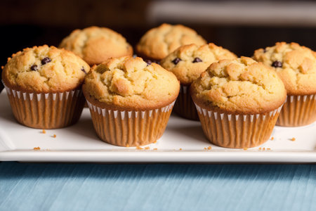 Muffins with chocolate on a white plate. Selective focus.の素材