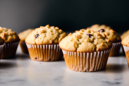 Homemade blueberry muffins on a white background. Selective focus.の素材