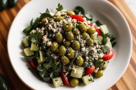 Salad with green olives, cucumber and feta cheeseの素材