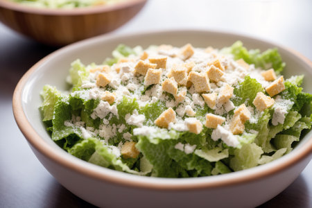 Caesar salad with parmesan cheese and croutons.の素材