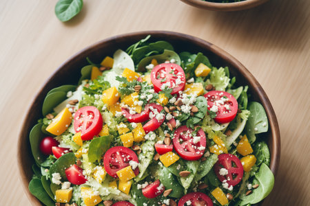 Fresh vegetable salad with mango, arugula and feta cheeseの素材