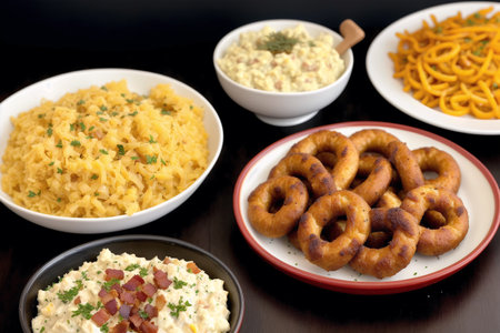 Pretzels, crackers and pretzels with dipの素材