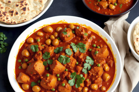 Chickpeas curry with naan bread. Indian food.の素材