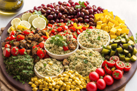 Tabbouleh salad with couscous, vegetables and olivesの素材
