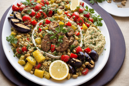 Tabbouleh salad with couscous, vegetables and chickpeasの素材