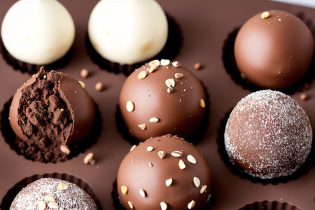 chocolate truffles on a white background. tinting. selective focusの素材