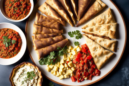 Indian food, tikka masala, roti or tikka served with pickles and cheeseの素材