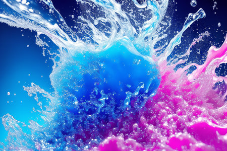 Abstract water splash isolated on blue background. 3d render illustration.の素材