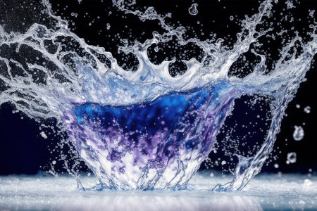 Water splash on black background. 3d rendering, 3d illustration.の素材