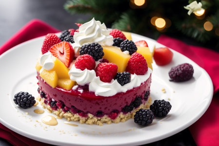 Christmas Cheesecake with Berries and Whipped Cream, squareの素材