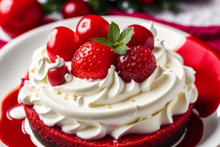 Fruit cake with whipped cream and kiwi, closeupの素材