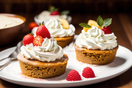 Red velvet cake with cream and strawberries on a plate, closeupの素材