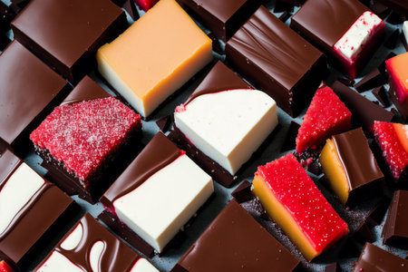 chocolates on a black background, top view, close-upの素材