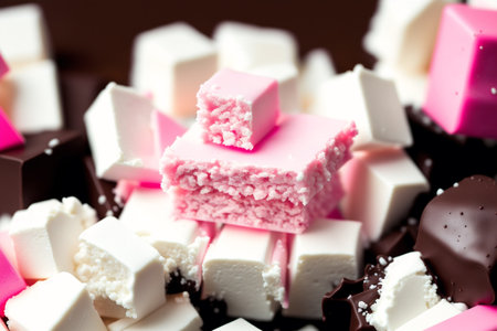 pink and white chocolate candy on a dark background close-upの素材