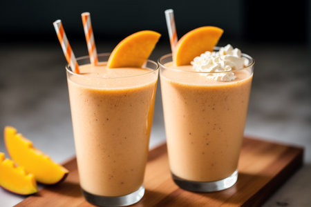 Pumpkin smoothies with whipped cream and whipped cream in glassesの素材