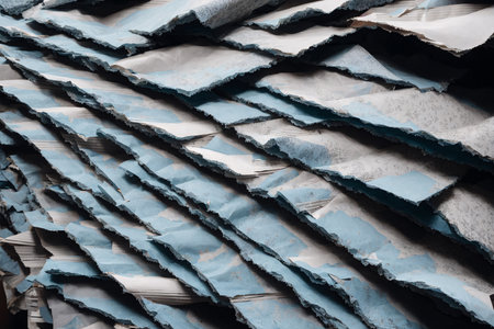 close up of a pile of old sheets of paper in a recycling centerの素材
