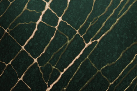 Abstract background with a pattern of gold lines on a dark green backgroundの素材