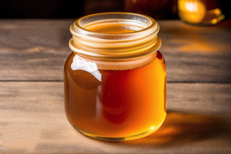 Honey in a jar on a wooden background. Toned.の素材