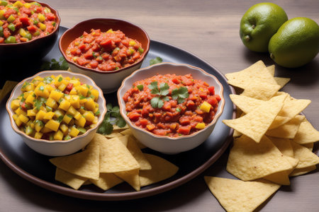 Guacamole and corn nachos, traditional mexican foodの素材