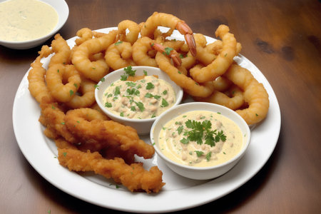 Deep fried squid rings with mayonnaise sauce and mayonnaiseの素材
