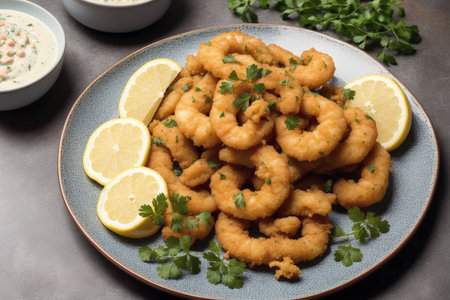 Crispy Breaded Calamari with Lemon and Parsleyの素材
