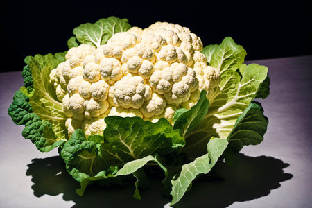 Cauliflower on a black background. Vegetarianism and healthy eating.の素材